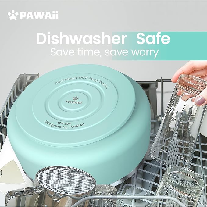 Pawaii Dog Bowl, 68 oz Stainless Steel Food and Water Bowl, ID Tag, 1 Pack | Double-Wall Design,Non-Slip Rubber Base,Dishwasher Safe,Smooth Open Design, Not a Slow Feeder,Easy-Rinse Interior