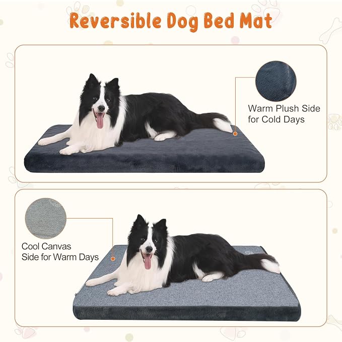 EMPSIGN Dog Bed Mat Crate Pad Mattress, Ultra Soft Pet Kennel, Grey, Large | Reversible(Cool & Warm), Waterproof Linings, Removable Machine Washable Cover, for 36" Dog Crate, Firm Support
