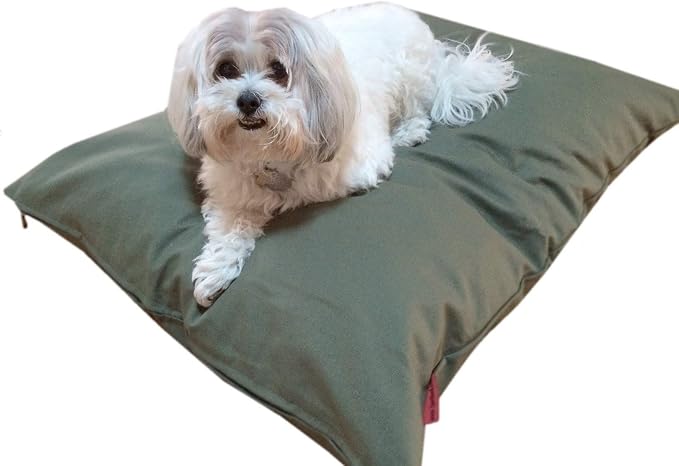 Durable Comfort Micro-Cushion Memory Foam Pet Dog Pillow Bed Waterproof Liner + External Cover for S,M,L Dogs- Complete Set (Green Canvas, 48''x29'')
