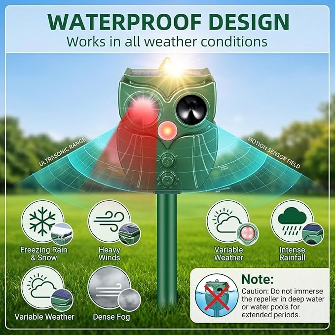 2 Pack Solar Animal Repeller: Ultrasonic Cat Repellent Outdoor with Motion Sensor - Waterproof Bear & Deer Deterrent with LED Flash - Effective Squirrel, Goose, Raccoon & Dog Repellent for Yard