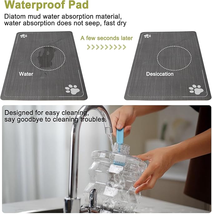 RIZZARI Large Water Dispenser for Dogs: 9L Automatic Stainless Steel Gravity Raised Pet Feeder with Specialized Brush and Triple Filter for Senior Pet Dogs with Neck Pain Garage Living Room