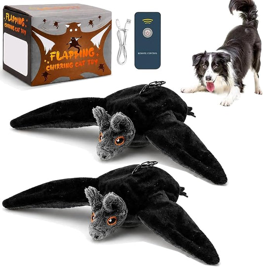 Flying Bat Dog Toy, 2026 New Flying Bat Toy for Dogs, Flapping Wings Interactive Pet Toy with Chirping Engages Cats and Dogs, Detachable USB Rechargeable, Hanging and Ground Play ，Bat：2PCS