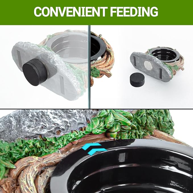 REPTI ZOO Magnetic Reptile Feeding Ledge, Gecko Feeder Ledge with 2PCS Cups, Hollow Vine Food Dish, Reptile Water Bowl for Bearded Dragon Lizard Snake, Terrarium Tank Accessories