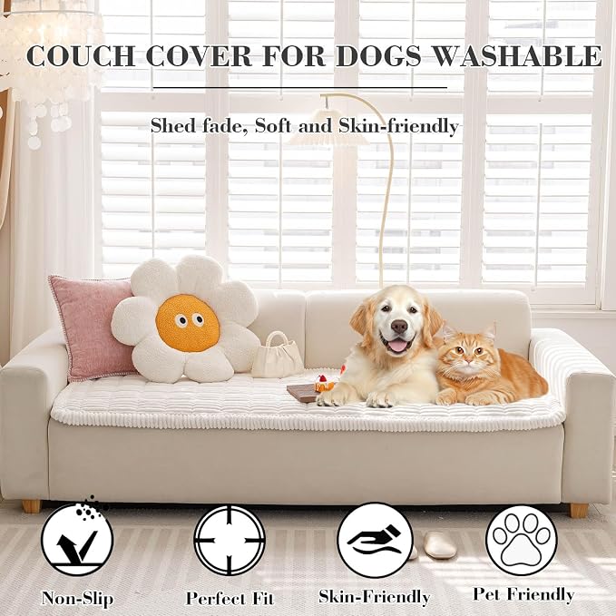 Couch Cover for Dogs Washable, Non-Slip Pet Couch Covers for Sofa, Fuzzy Dog Couch Cover Blanket for Furniture Protector (Z-White, 27.6" x 59"/70 x 150cm)