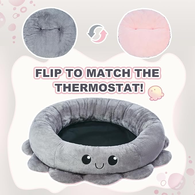 Cute Calming Dog Beds Clearance for Medium Small Dogs, Anxiety Bolster Dog Bed with Octopus Shape, Grey, M, Boho, Round Pet Bed Cat with Removable Cushion