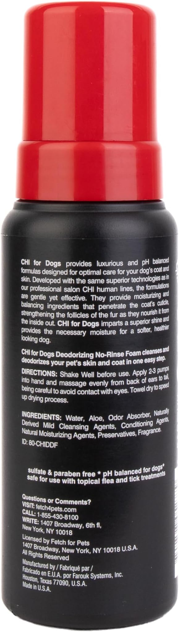 CHI for Dogs Deodorizing Waterless Foam Wash, No-Rinse Dry Shampoo for Dogs to Help Control Odor, Sulfate and Paraben Free, Waterless Pet Grooming, Pump Bottle, Made in The USA, 8 Fl Oz