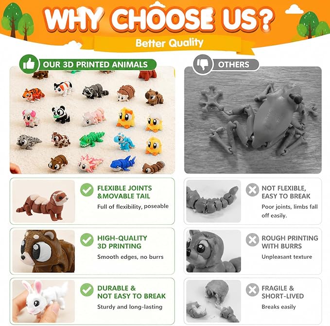 29 Pcs Mini 3D Printed Animal Statues Figurines Set Movable Joints Surprise 3D Printed Animals Cute Desk Decor Party Favors for Adults Home Office Desk Decoration Display