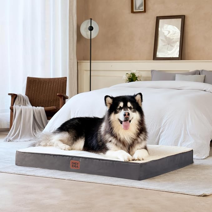EHEYCIGA Orthopedic Dog Bed Large with Removable Washable Cover, 41IN Beige | Egg Crate Foam Support, Durable Oxford fabric, Non-Slip Bottom, Machine Washable, Soft Waterproof Plush Pet Bed Mat For Crate