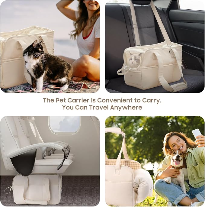 JourCraf Dog Purse Carrier for Small Dogs & Puppies Up 12 Lbs, Soft Cotton Tote Pet Shoulder Bag with Pockets, Foldable & Washable Breathable Puppy Carrier for Yorkie, Chihuahua & Cats - Beige