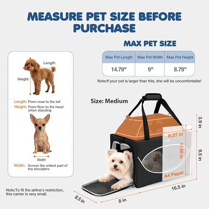 Lekereise Top-Expandable Pet Carrier 17x11x9.5 Inch Alaska Hawaiian Airline Approved Underseat to 12lbs Stable Car Travel Carriers for Small Dogs Cats with Locking Safety Zippers Anti-Scratch Mesh