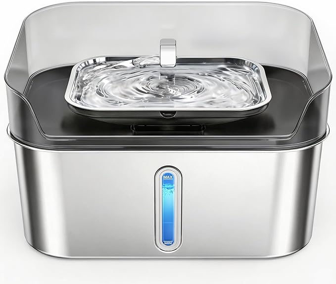 No Spill Dog Water Fountain Stainless Steel, Large 8L/2.1Gal Ultra Quiet | Pet Water Fountain for Cats Dogs Indoor, Automatic Dog Water Bowl Dispenser