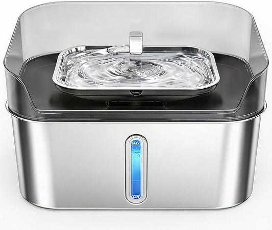 No Spill Dog Water Fountain Stainless Steel, Large 8L/2.1Gal Ultra Quiet | Pet Water Fountain for Cats Dogs Indoor, Automatic Dog Water Bowl Dispenser