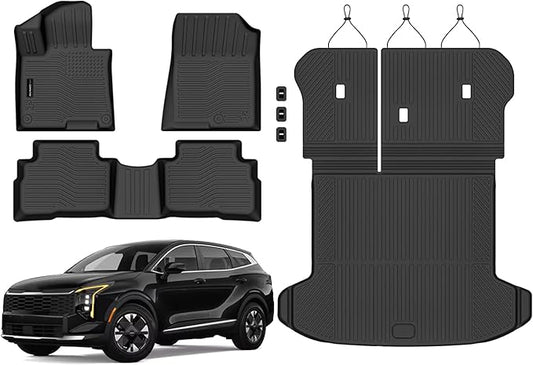 Auxko All Weather Floor Mats Cargo Mat with Backrest Mat for 2026-2023 Kia Sportage Hybrid Only All Season TPE Accessories Odorless Anti-Slip Floor Liners Trunk Tray with Back Seat Protector