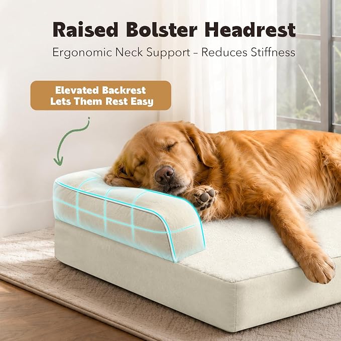 Orthopedic Waterproof Dog Bed Pet Couch with Bolster for Medium Dogs | Pillow Support for Neck Relief, Egg Crate Foam, Waterproof Liner, Anti-Slip Bottom, Machine Washable Cover, 30 x 22 Inch