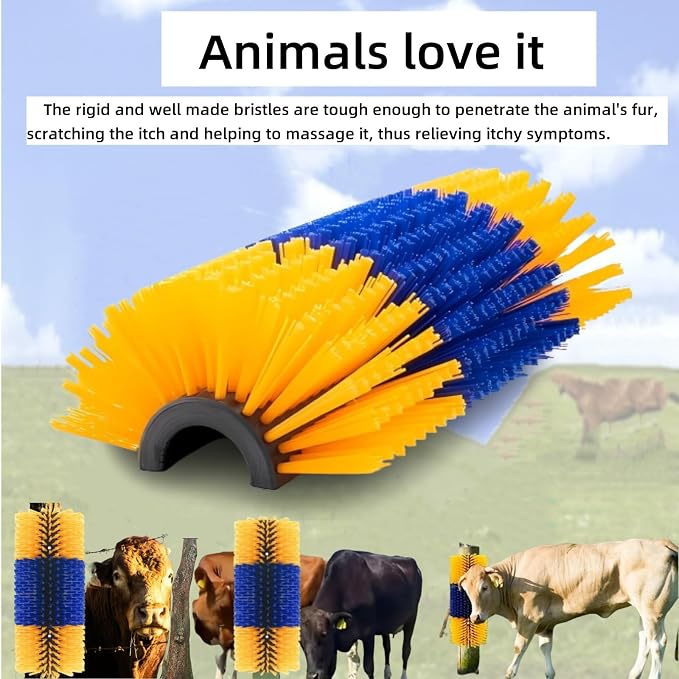 Livestock Scratching Brush 1 Pack, Itch Relief Goat Scratching Post | Horse Cow Goat Brushes for Scratching, Self-Grooming, Upgraded No-Strip Screws for Easy Install Barn Farm, Protects Fence