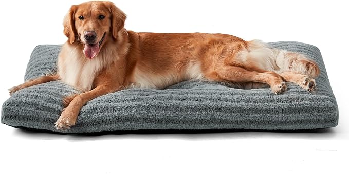 FURTIME Washable XL Dog Bed for Extra Large Dogs, Deluxe Dog Crate Beds | Comfy Fluffy Kennel Pad Anti-Slip Pet Sleeping Mat, Machine Washable Dogs Pillow, 44"x32"x4", Gray