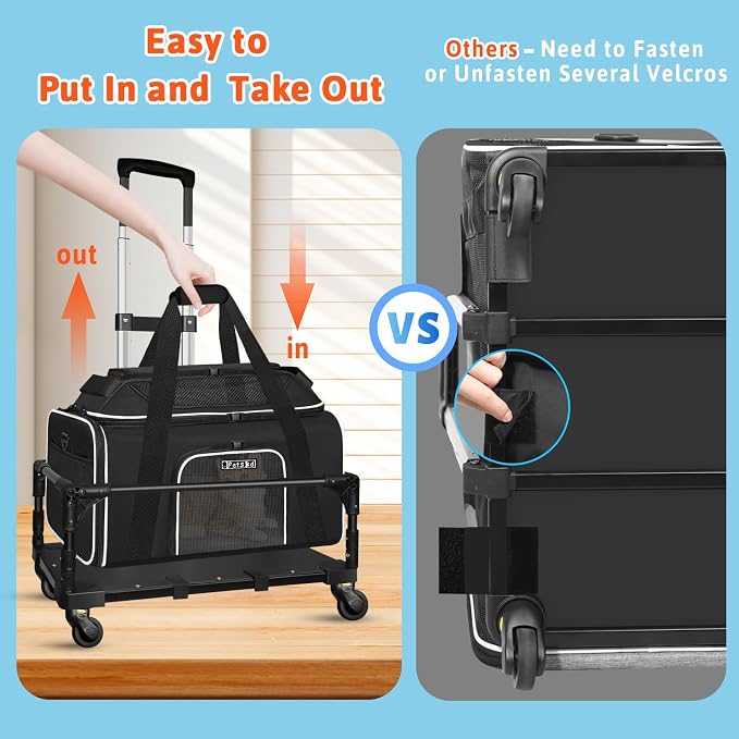 Top-Expandable Small Pet Carrier with Wheels Airline Approved | 18"x13"x9.5", for Southwest Airlines, Lockable Safety Zippers and Anti-Scratch Mesh, Pets Under 10 Lbs, Black