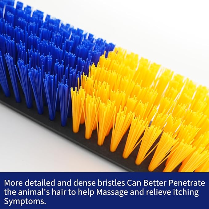 Livestock Scratch Brush With Spring Iron Holder，Animal Back Scratching Brush Including 4pcs goat brushes, 4 stands and accessories For Cow,Cattle,Sheep, Horses,Pigs，Massage Grooming Tool（Yellow）