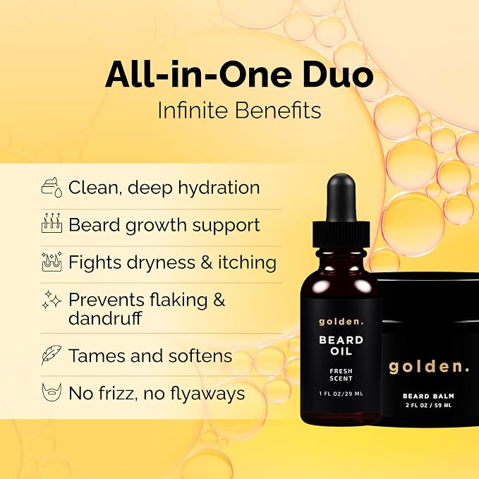 Golden Grooming Beard Travel Kit for Men - TSA Friendly 4-Piece Grooming Set - Natural Beard Growth Oil & Balm Travel Essentials - Shea Butter Softener for Black Men