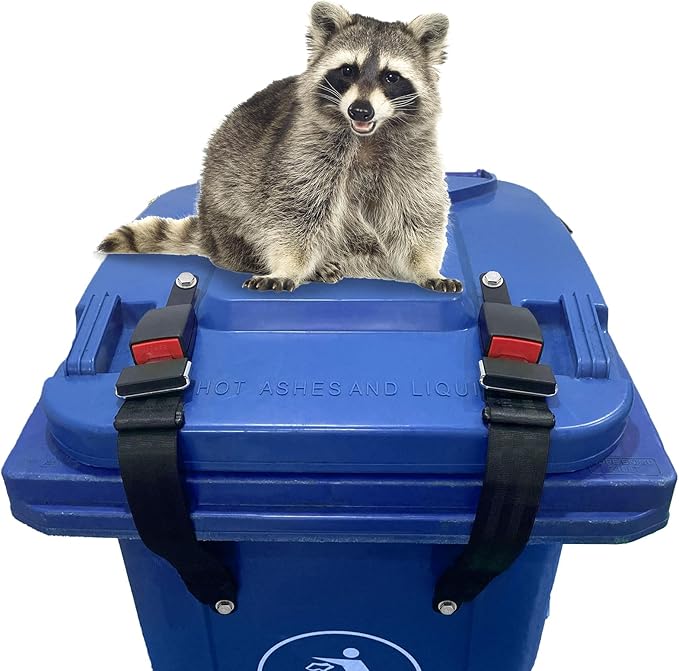 Trash Can Locks for Animals, (2PCS) Raccoon Bear Proof Trash Can Lock, Long Lasting Strap Lid Garbage Can Lock for Out Door Garbage Can