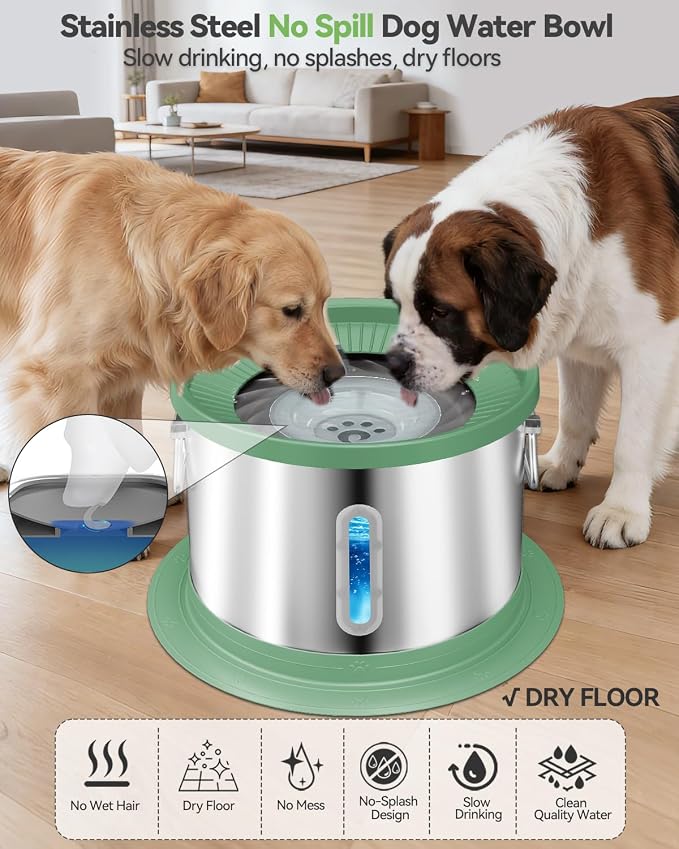UPSKY 14L No Spill Dog Water Bowl, Stainless Steel Spill Proof Dog Bowl with Water Window, Dual-Suction Anti-Slip Large Capacity Slow Drinking Bowl with Floating Disk for Large Dogs & Messy Drinkers | Extra-large Capacity, 304 Stainless Steel, Dual-suc...