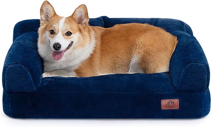 Hollypet Medium Dog Large Cat Bed Puppy Couch Beds for Pets up to 35 lbs | Fluffy Dog Cat Couch Plush Soft Warming Pets Beds with Machine Washable Cover and Non-Slip Bottom