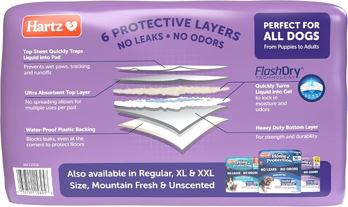 Hartz Home Protection Lavender Scented Dog Pads, 3XL 30 Count, Super Absorbent & Won't Leak, Odor Eliminating (Pack of 2)