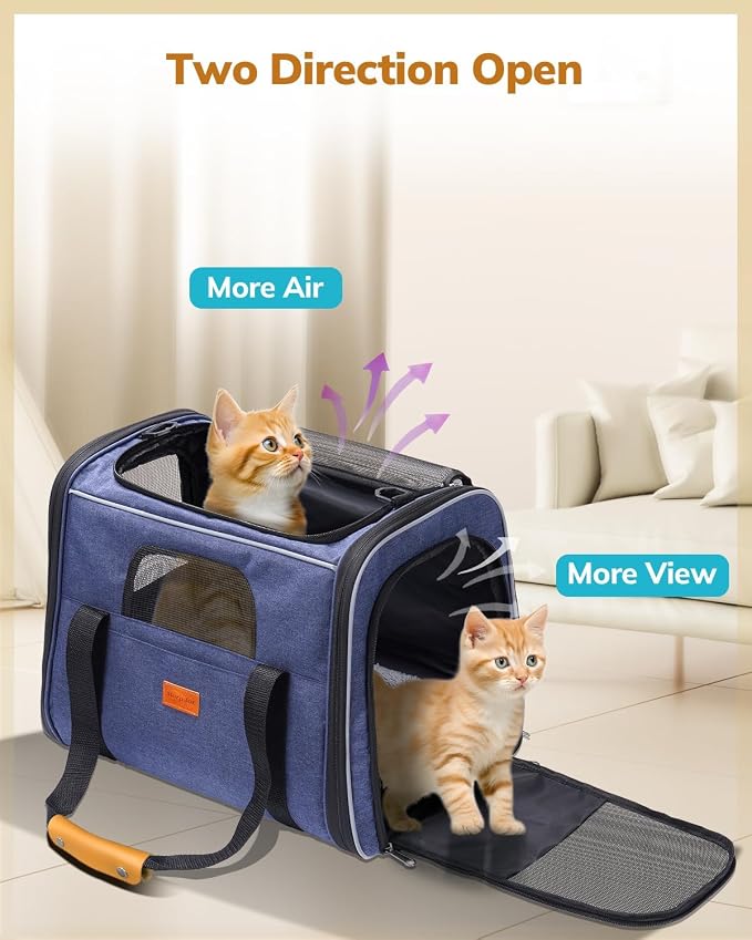 Morpilot Cat Carrier Soft for Large Medium Cats and Puppy up to 20lbs | with Dual-Sided Cushion, Secure Buckle and Foldable Bowl, Dog Carriers for Small Dogs - Pet Carrier (Dark Blue)