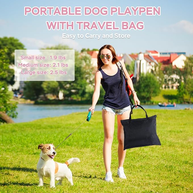 Dog and CAT pop Play Pen,Pets Houses for Dogs and Cats,Indoor&Outdoor Exercise Pen Dog Tent Puppy Playground Large (L, Pink) | Portable Dog Kennel with Upgrade Breathable Mesh，Sturdy Kitten Playpen Indoor & Outdoor for Rabbit or Small Animals，Pink