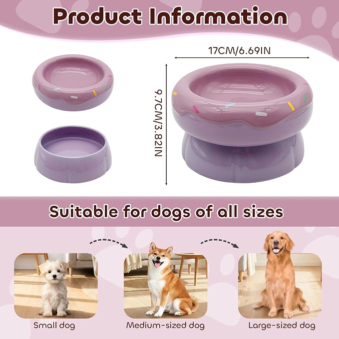Donut Duo Ceramic Dog Bowl, Dog Water Bowl and Dog Food Bowl, Pet Bowls (Purple)