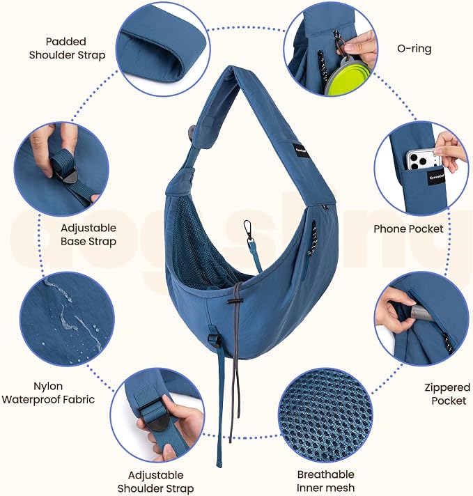 Dog Sling Carrier for Small Dogs & Cats,Pet Carrier Sling Bag with Adjustable Straps,Comfortable & Secure Travel Crossbody Bag for Puppies Up to 19lb,Airline Approved pet Carrier (Royal Blue)