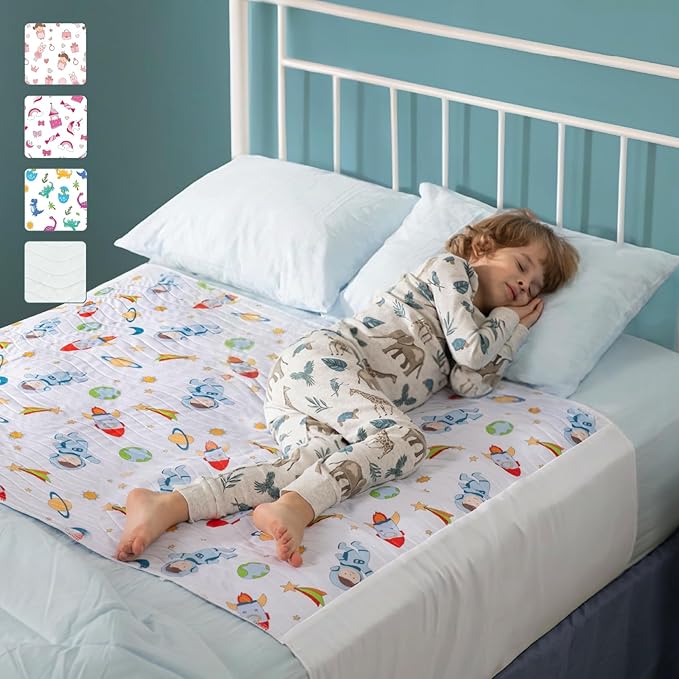 IMPROVIA® Pee Pads for Kids - Bed wetting Pads for Kids Potty Training Bed mats for Toddlers Waterproof Reuseable Washable Absorbent, Non Slip - Space Design - Full Size 34”x52