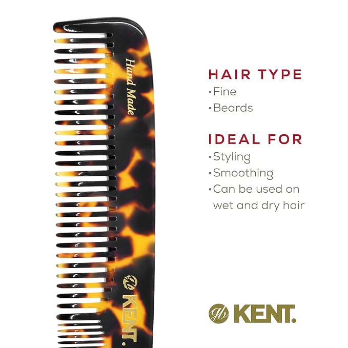 Kent 9T Fine Tooth & Wide Tooth Comb Detangler Hair Combs - Large Handmade & Saw-Cut Dressing Comb - Wet Hair Comb for Women, Durable Grooming Comb for Men, Made in England (Yellow Tokyo), 2 Count