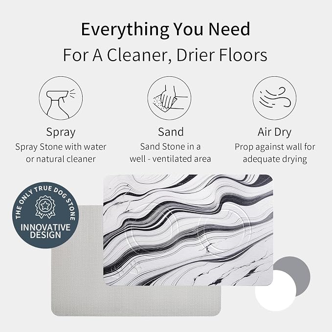 Diatomite Stone Pet Feeding Mat for Dog Cat Super Absorbent Diatomite Quick Drying Stone Dog Food Mat, Dog Mats for Food and Water with Non-Slip Station, Fast Dry Pet Mats,Marble Water Flow