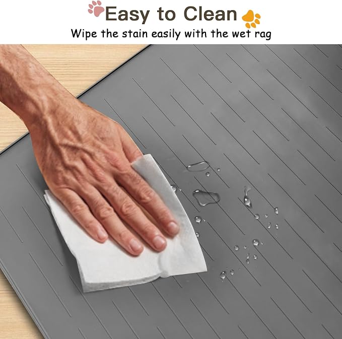 Largest Dog Food Mat, 39.5"x29.5" Silicone Dog and Cat Mat for Food and Water Bowls, Thinken Waterproof Non-Slip XXXL Pet Feeding Mat for Floors (Grayish Green)
