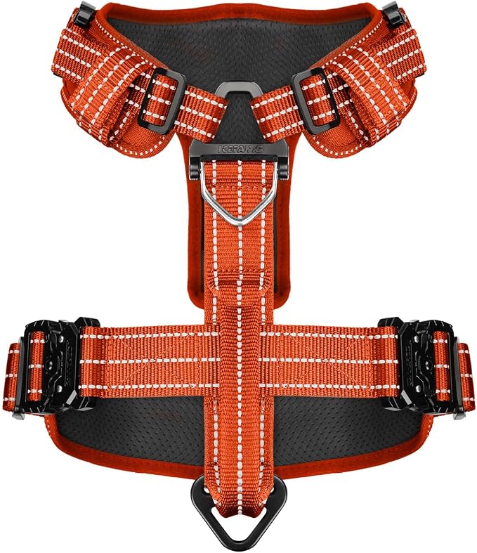 ICEFANG Dog Halter Harness with Metal Buckles,Dog Strap Vest X-Large Dogs | Control Handle,Summer-Cooling,Reflective,Front Hook,Adjustable,Soft Padded,No Pull,Orange,XLarge