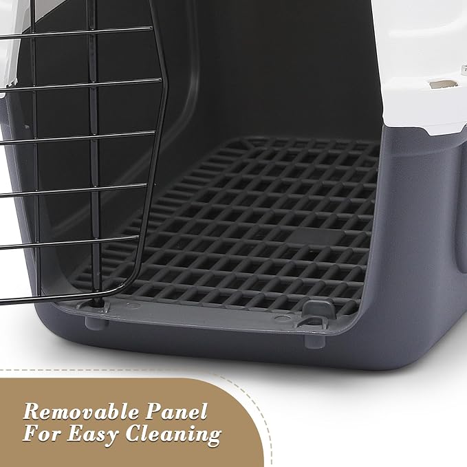 Athena Collection 22" Hard-Sided Travel Pet Carrier for Small Dogs and Cats | Plastic Dog Crate with 2-Door Top & Front Load, Ventilation, Security Lock, Cat Dog Carrier for Pet, up to 22lbs, Grey