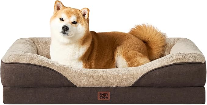 EHEYCIGA Orthopedic Dog Bed for Medium Dog, Memory Foam Dog Couch, Brown | 35x22 Inch Dog Sofa with Sides, Waterproof Liner & Washable Removable Cover, Bolster Pet Couch