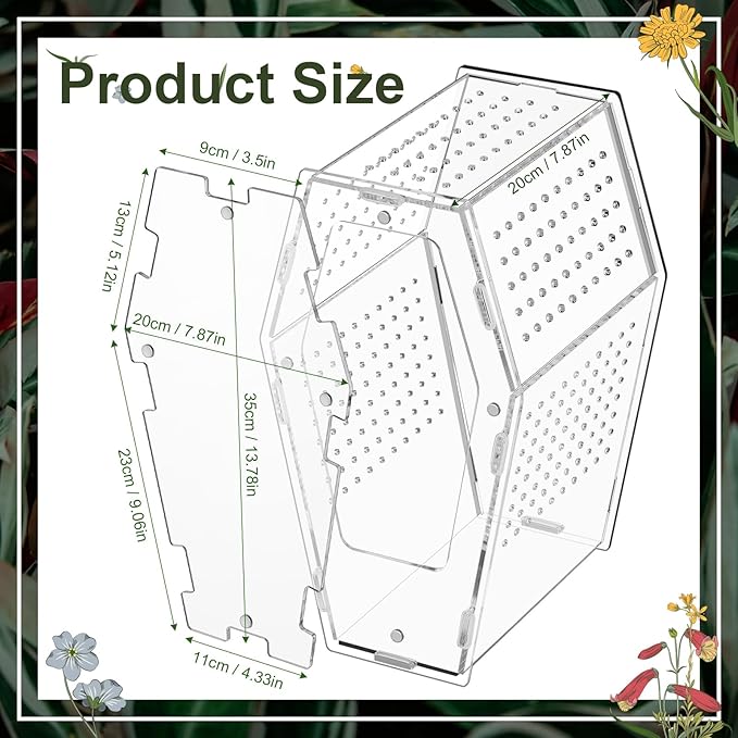 Yalikop Acrylic Jumping Spider Habitat Versatile Reptile Enclosure Transparent Insect Terrarium Habitat for Spiders, Tarantula, Gecko, Chameleon, Beetle, Mantis, and Hermit Crab (Clear,XL)