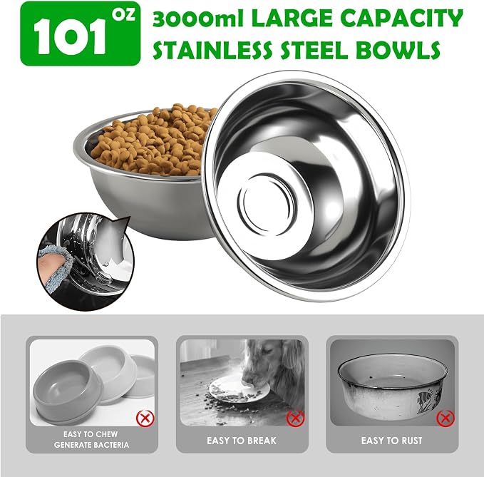 SHAINFUN Elevated Dog Bowls Stand for Large/Extra Large Dogs with Mat, 6 Height Adjustable Raised Dog Bowl, Three 101oz Food Water Bowls