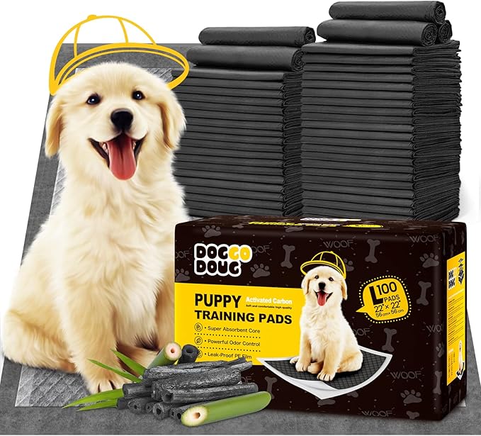 Charcoal Small Puppy Pads Pee Pads for Dogs 22"x22" 100 Count | Disposable Activated Carbon Super Absorbent Full Edge-Wrapping Pee Pads Odor-Control Training Pads for Doggie Cats Rabbits