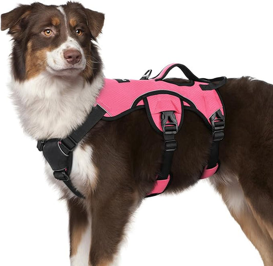 rabbitgoo Escape Proof Dog Harness for Medium, No Pull with Lift Handle | No Escape, Full Soft Padded, Reflective Adjustable Vest, Leash Clip for Walking Hiking Training, Peach Pink, Medium