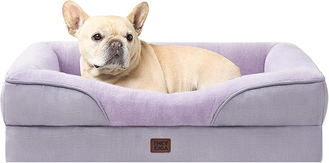 EHEYCIGA Orthopedic Dog Bed for Medium Dog, Memory Foam Dog Couch, Purple | 30x20 Inch Dog Sofa with Sides, Waterproof Liner & Washable Removable Cover, Bolster Pet Couch