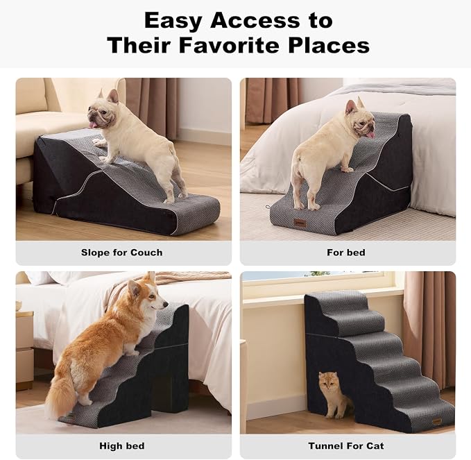 ZOMISIA Dog Ramp for High Beds with Tunnel, 29" H 6 Steps for Large Dog | Tunnel 2 in 1 with Zippers, Suitable for Short-Legged Dogs Get on Bed, Non-Slip Durable Dog Steps with High-Density Foam