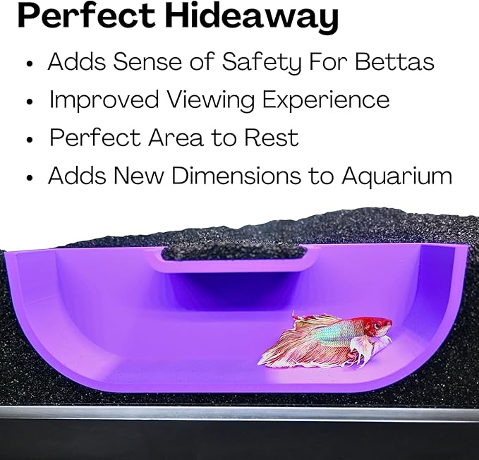 Betta Underground Tunnel Hideout Cave | Aquarium Hide for Small Fish and Shrimp | Viewing Betta Fish Rest Hammock Enrichment Toy | Betta Fish Tank Accessories Decorations Toys Decor (Purple)