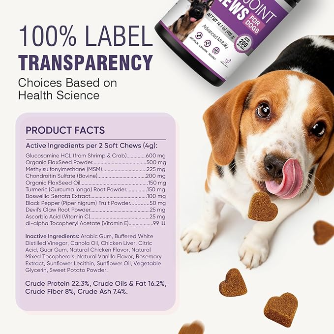 Glucosamine for Dogs 200pcs Joint Support Supplement Dog Hip and Joint Chondroitin Chews Treats with MSM Dog Joint Pain Relief Mobility Supplements Chicken Flavor Fit All Large Small Medium Breed