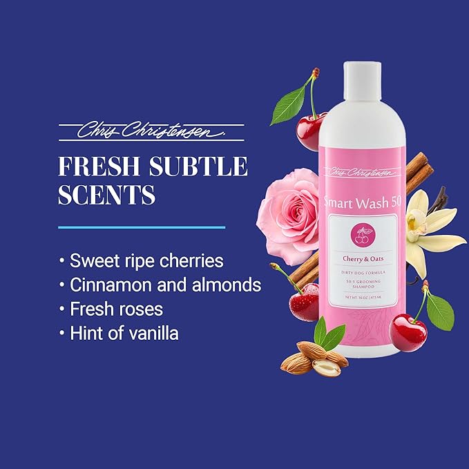 Chris Christensen Smartwash50 Cherry & Oats Ultra Concentrated Dog Shampoo, Makes Up to 50 Bottles, Groom Like A Professional, Delightfully Fragranced, Suitable for All Coats, Made in USA, 16 Oz