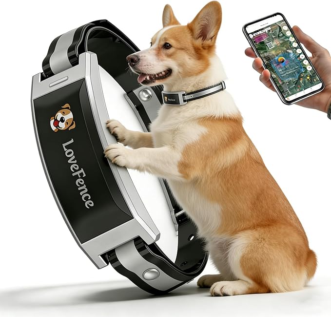 Wireless Dog Fence, GPS Dog Collar Fence System with Real-Time Tracking & Training, Portable Electric Fence for Outdoor Use, Waterproof Collar Adjustable for Medium Large Dogs, LoveFence is APP Only