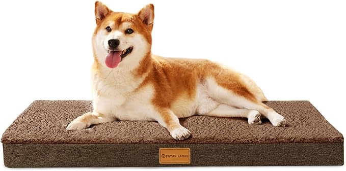 Patas Lague Orthopedic Large Dog Bed Washable Pet Sofa Mat 36''X24'' Brown | Egg-Crate Foam Dog Couch For Large Sized Dogs, Waterproof Removable Cover, Soft Pet Crate Bed With Nonskid Bottom