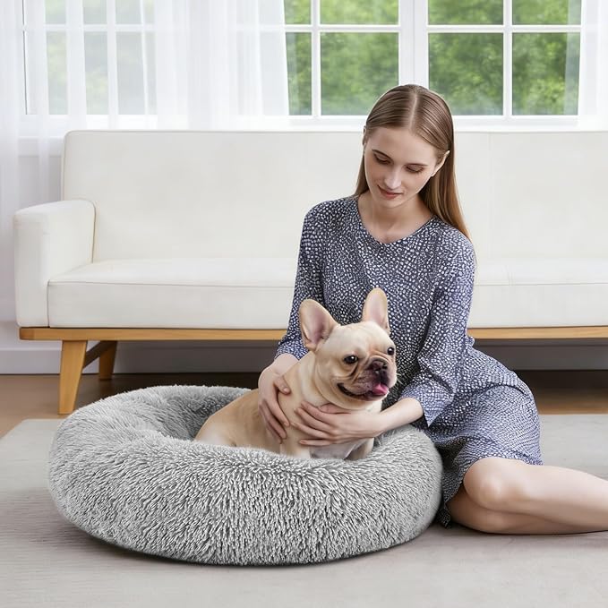 MIXJOY Orthopedic Dog Bed Comfortable Donut Cuddler Round Pet Beds Ultra Soft Washable Dog and Cat Cushion Bed (30'', Grey)